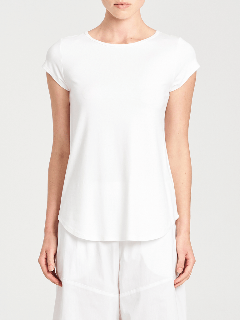 Mela Purdie V Neck Cap Sleeve Cafe T in White 2135 Mela Purdie Stockist Online Australia Signature of Double Bay Tops Dresses Elegant Clothing