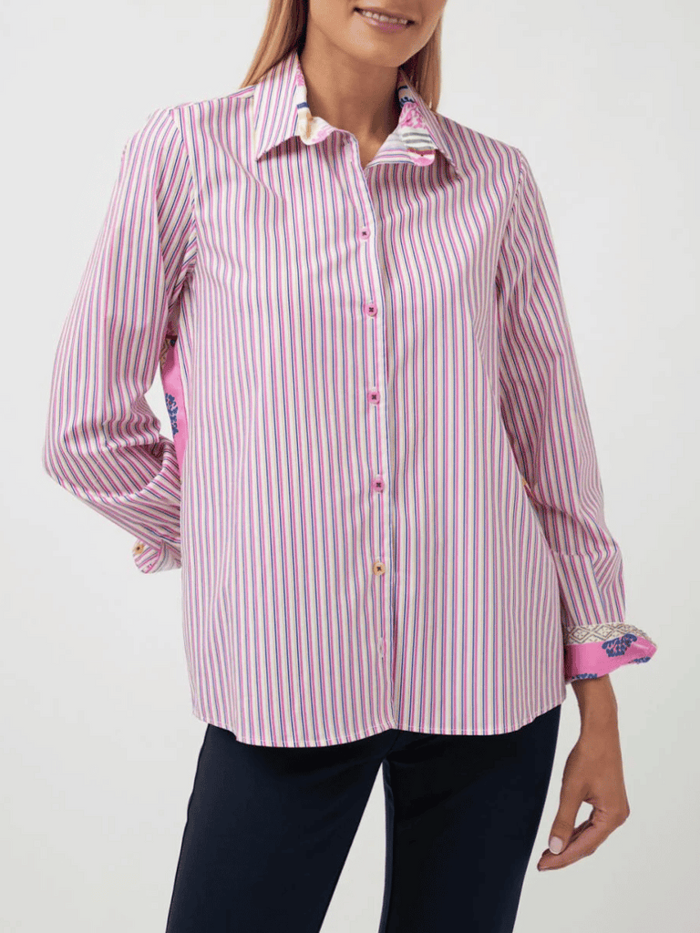 Tinta & Bariloche Long Sleeve Relaxed Fit Lorica Blouse in Pink and Blue Stripe Tinta and Bariloche online Australia Shop Tinta Bariloche shorts, dresses, tops online. Signature of Double Bay Fashion Tinta and Bariloche Online