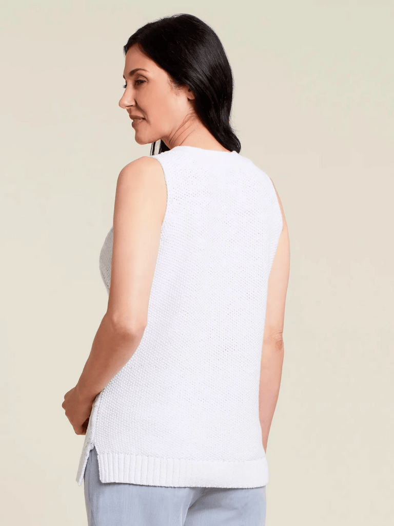 TRIBAL FASHION CANADA V Neck Longline Short Sleeve Cable Knit Sweater Vest in White 3709 Official Tribal Fashion Canada Stockist Sydney Australia Online Buy Signature of Double Bay