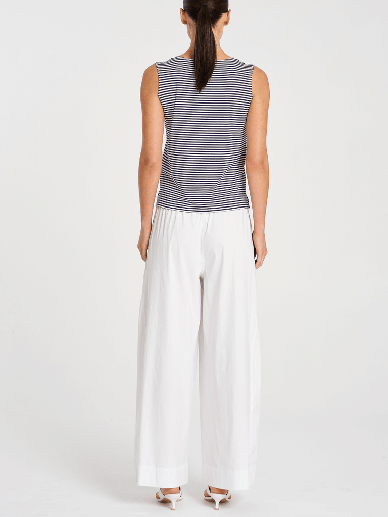 Mela Purdie Sleeveless Singlet Top Palazzo Shell in Navy and White Yacht Stripe Jersey 284 Mela Purdie Stockist Online Australia Signature of Double Bay Tops Dresses Elegant Clothing