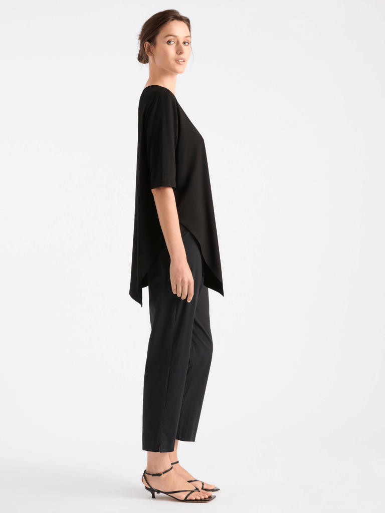 Mela Purdie Asymmetrical Hem Elbow Length Sleeve Side Slide Top Black 8374 Mela Purdie Stockist Online Australia Signature of Double Bay Tops Dresses Elegant Clothing