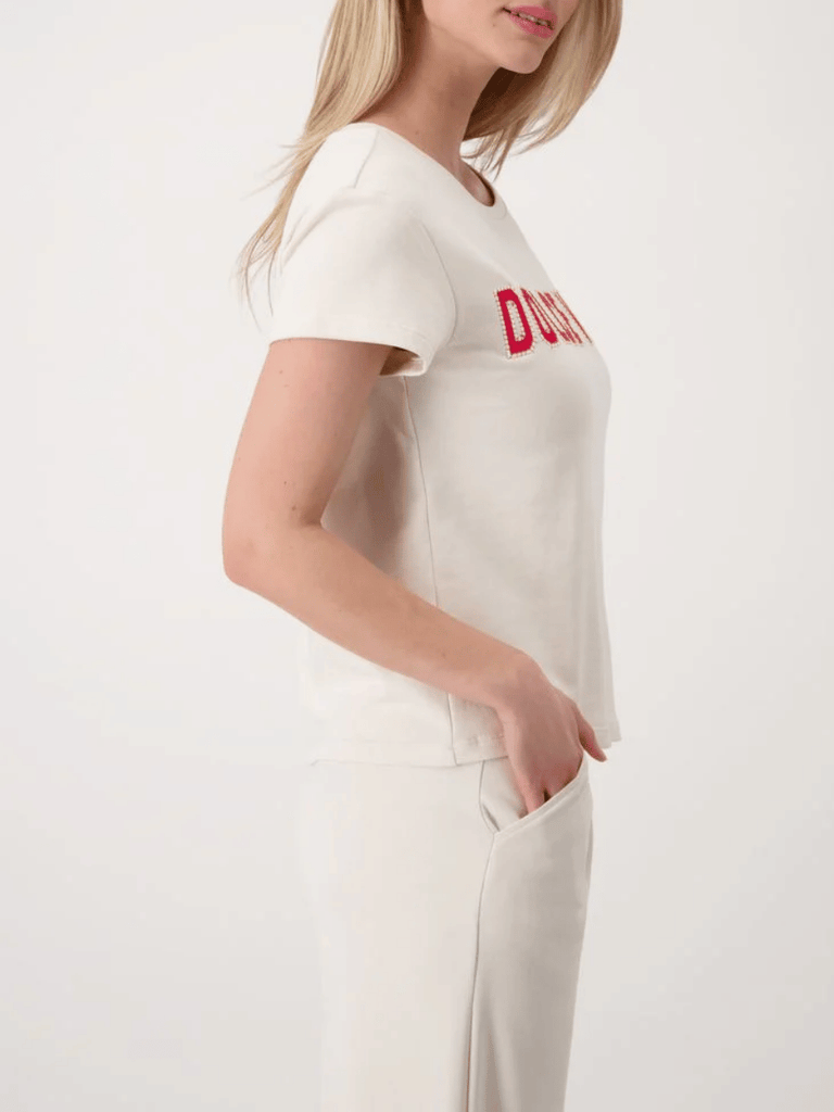 Monari Short Sleeve Relaxed Fit Dolce Vita Cotton T-Shirt in Seashell Beige 409705 Discover the Elegant Monari Collection at Signature of Double Bay, Shop Stylish Knitwear, Dresses, and Tops Online from Sydney's Premier Mature Fashion Boutique