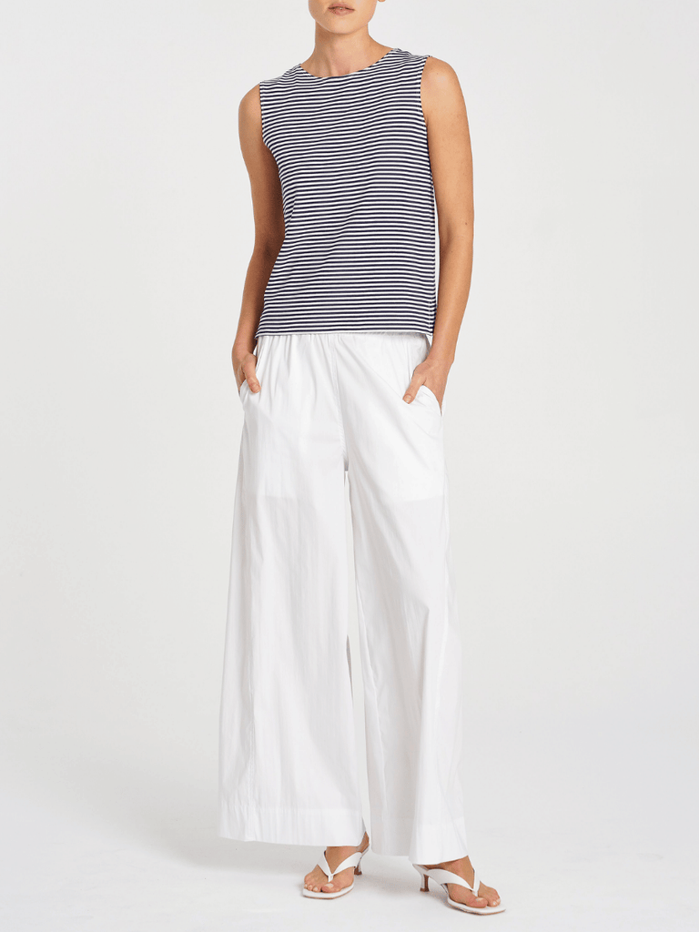 Mela Purdie Sleeveless Singlet Top Palazzo Shell in Navy and White Yacht Stripe Jersey 284 Mela Purdie Stockist Online Australia Signature of Double Bay Tops Dresses Elegant Clothing