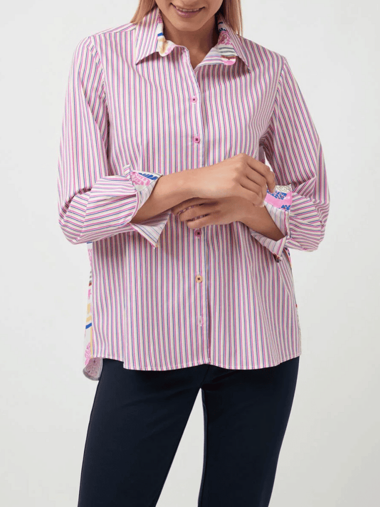 Tinta & Bariloche Long Sleeve Relaxed Fit Lorica Blouse in Pink and Blue Stripe Tinta and Bariloche online Australia Shop Tinta Bariloche shorts, dresses, tops online. Signature of Double Bay Fashion Tinta and Bariloche Online