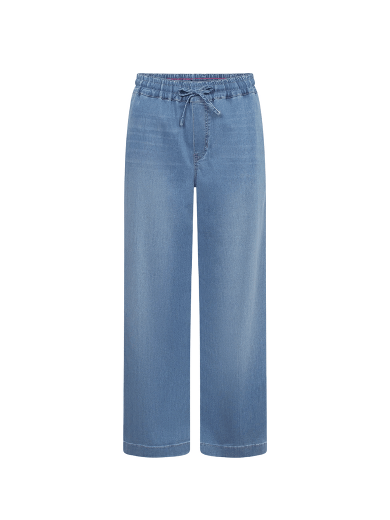 Raffaello Rossi Anjella Wide-Leg Super Soft Denim Pants in Light Blue chic jogging style pants officewear comfortable and elegant travel pant Raffaello Rossi Candy Pant online stockist Australia relaxed comfortable black drawstring pants online Australia Signature of Double Bay Raffaello Rossi Pants online