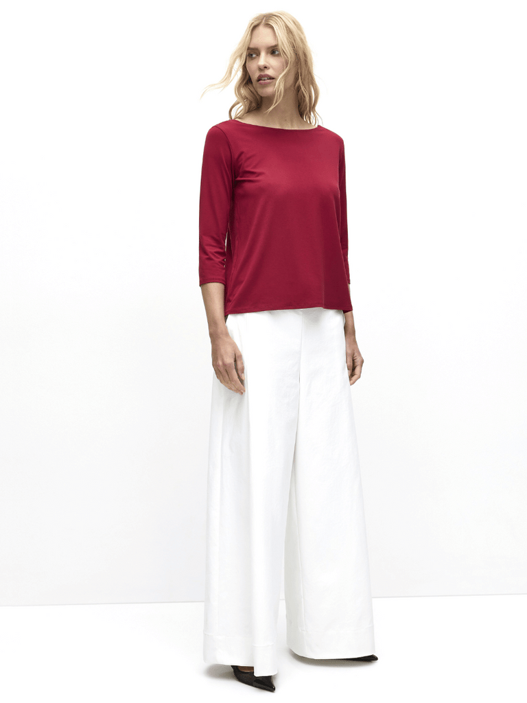Mela Purdie 3/4 Sleeve Relaxed Boat Neck Top in Berry Red 2630 Mela Purdie Stockist Online Australia Signature of Double Bay Tops Dresses Elegant Clothing