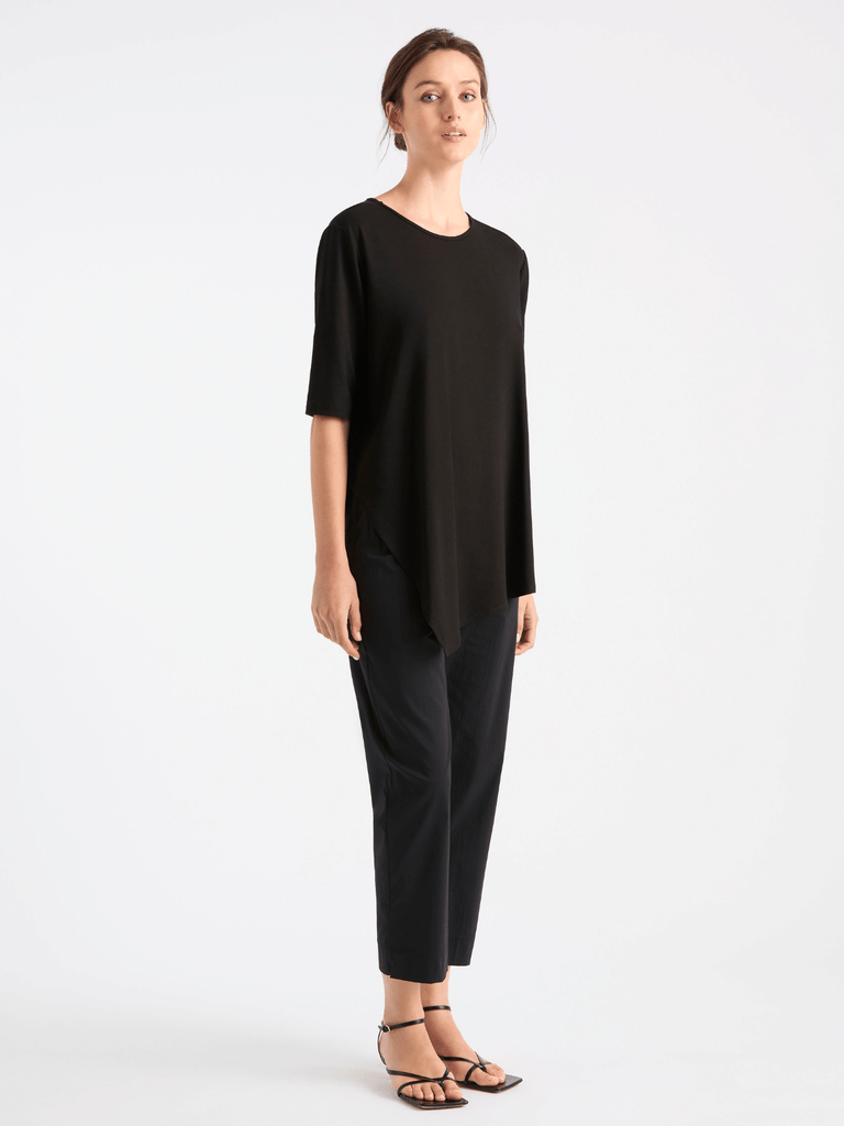 Mela Purdie Asymmetrical Hem Elbow Length Sleeve Side Slide Top Black 8374 Mela Purdie Stockist Online Australia Signature of Double Bay Tops Dresses Elegant Clothing