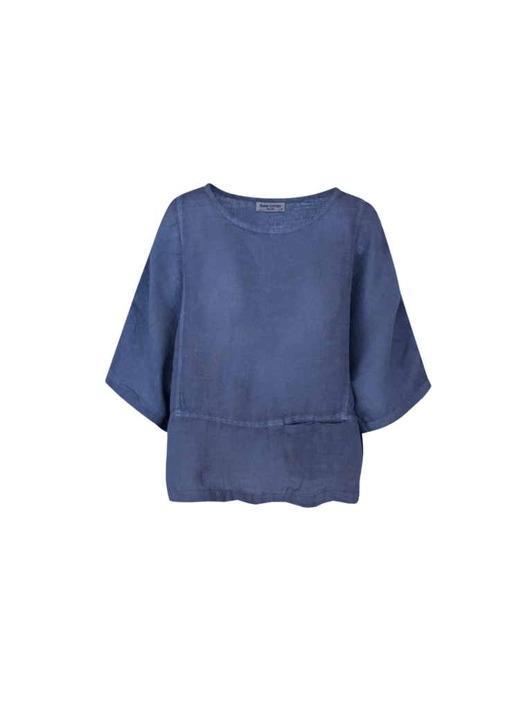 Haris Cotton Round Neck Linen Gauze Blouse with Batwing Sleeve in Lapis Blue Shop Haris Cotton Australia – Elegant linen clothing and sustainable european women’s fashion at Signature of Double Bay Sydney online and instore. shop natural linen dresses, white linen clothing and summer linen outfits in Sydney