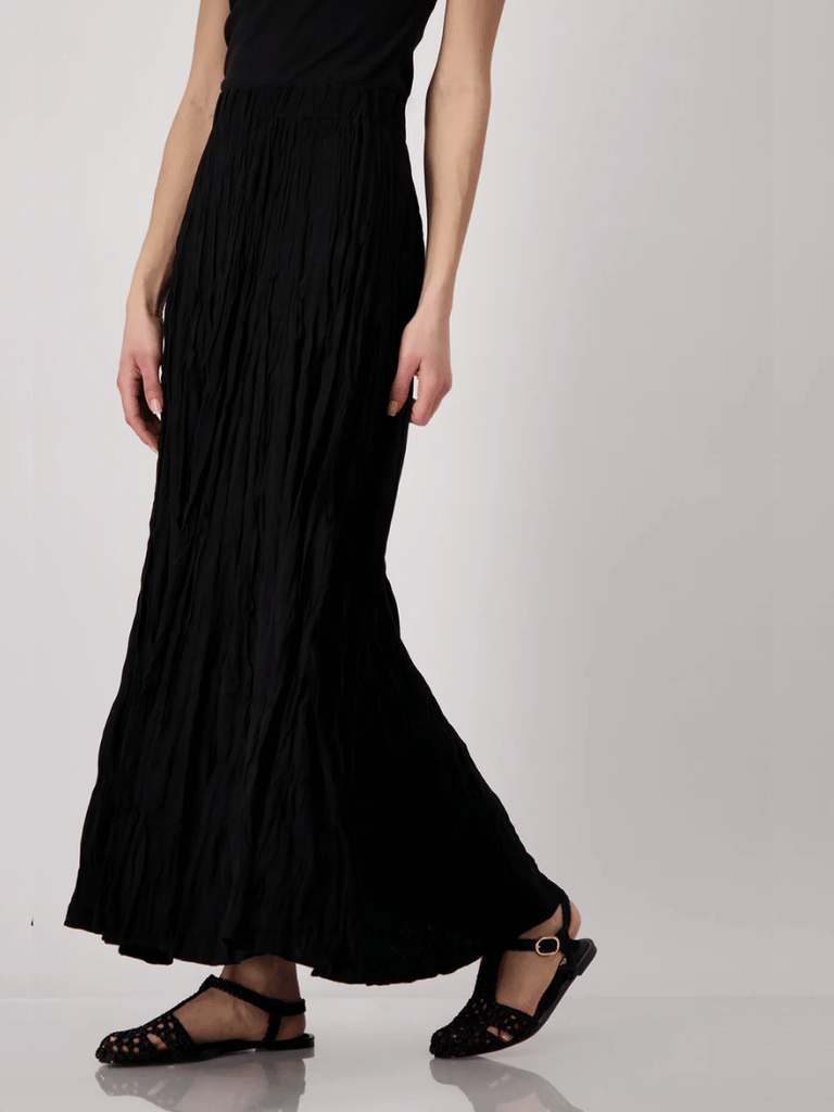 Monari Crushed Effect Elastic Waist Maxi Skirt in Black Discover the Elegant Monari Collection at Signature of Double Bay, Shop Stylish Knitwear, Dresses, and Tops Online from Sydney's Premier Mature Fashion Boutique