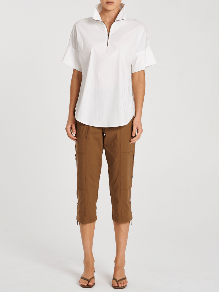Mela Purdie Half Zip Shirt in White 8572 Mela Purdie Stockist Online Australia Signature of Double Bay Tops Dresses Elegant Clothing