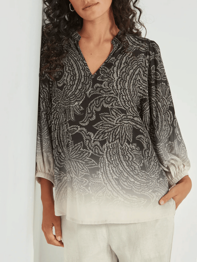 VERGE Relaxed Fit Amara Blouse in Black Ombre Print Verge Stockist Online Australia Signature of Double Bay Mature Fashion Acrobat Flattering