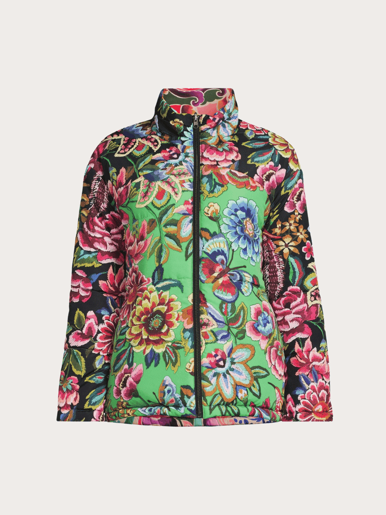 Johnny Was Pia Reversible Puffer Jacket in Antique Flower Shop Johnny Was Stockist Sydney Australia Boho Chic Clothing, Embroidered Dresses, and Unique Tops at Signature of Double Bay