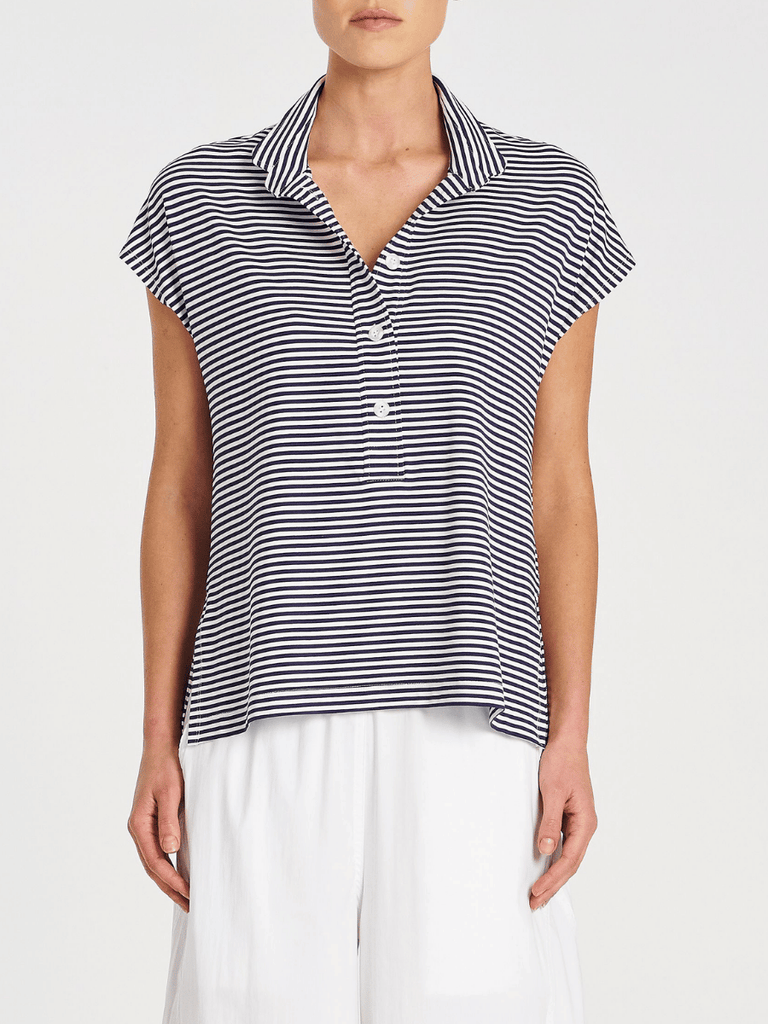 Mela Purdie Henley Tank in Navy and White Stripe 8755 Mela Purdie Stockist Online Australia Signature of Double Bay Tops Dresses Elegant Clothing