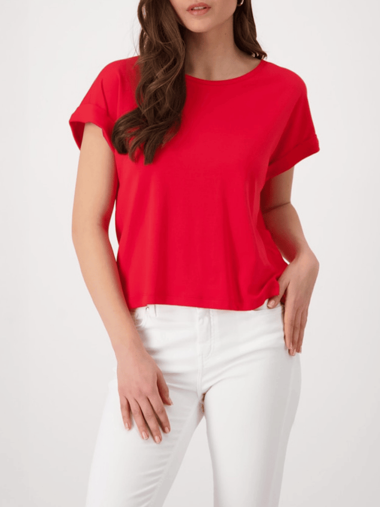 Monari Short Sleeve Relaxed Fit T-Shirt in Red Discover the Elegant Monari Collection at Signature of Double Bay, Shop Stylish Knitwear, Dresses, and Tops Online from Sydney's Premier Mature Fashion Boutique