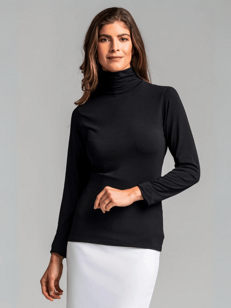 Paula Ryan Easy Fit Long Sleeve Polo Neck Top Black 1107 Shop Paula Ryan online Signature of Double Bay fashion boutique official stockist womens mature fashion