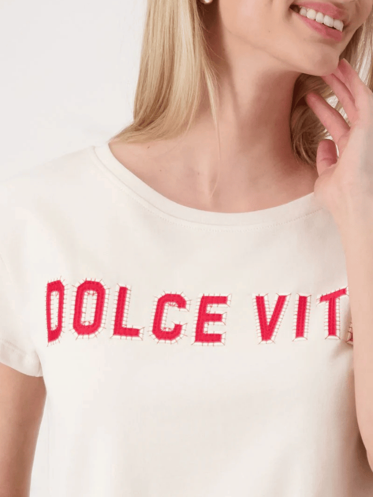 Monari Short Sleeve Relaxed Fit Dolce Vita Cotton T-Shirt in Seashell Beige 409705 Discover the Elegant Monari Collection at Signature of Double Bay, Shop Stylish Knitwear, Dresses, and Tops Online from Sydney's Premier Mature Fashion Boutique