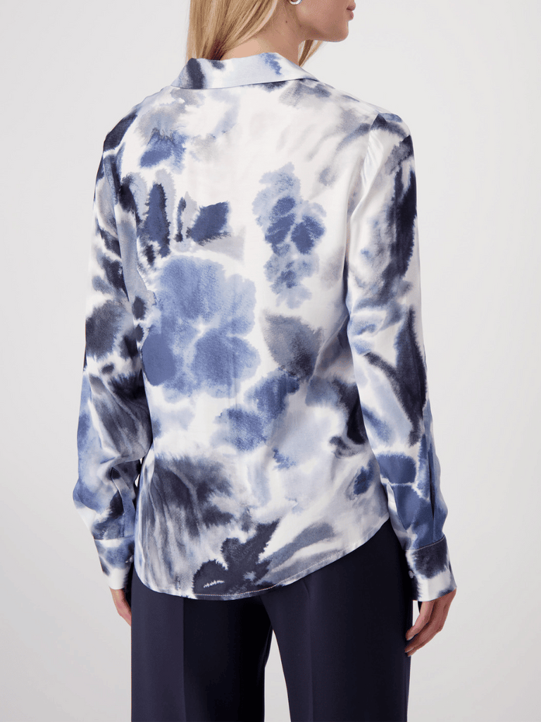 Monari Classic Collared Shirt in Moonlight Blue Print Discover the Elegant Monari Collection at Signature of Double Bay, Shop Stylish Knitwear, Dresses, and Tops Online from Sydney's Premier Mature Fashion Boutique