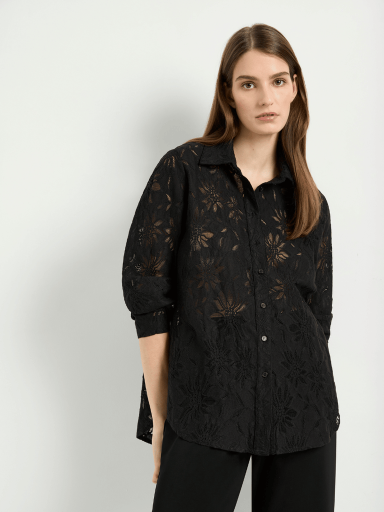 Mela Purdie Dart Shirt in Black Flora Lace 8515 Mela Purdie Stockist Online Australia Signature of Double Bay Tops Dresses Elegant Clothing