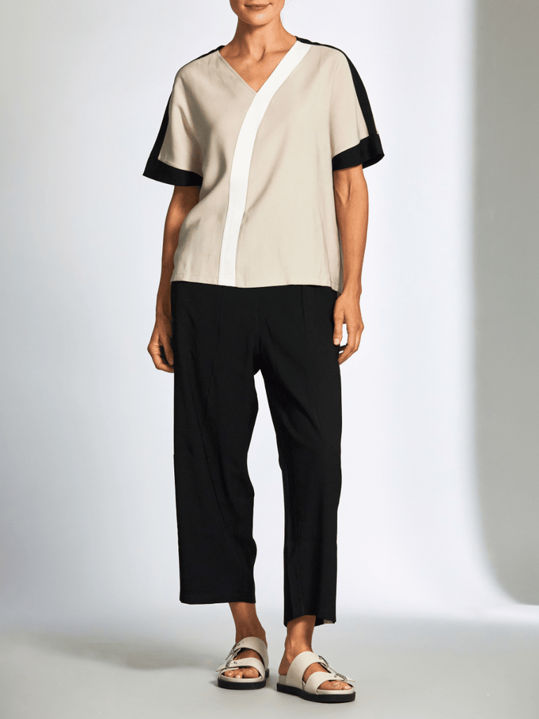 Peruzzi Slouch Ecru Side Stripe Trousers in Black 25162 shop peruzzi, peruzzi fashion, peruzzi stockists, peruzzi stockists australia, peruzzi sydney, peruzzi womens clothing