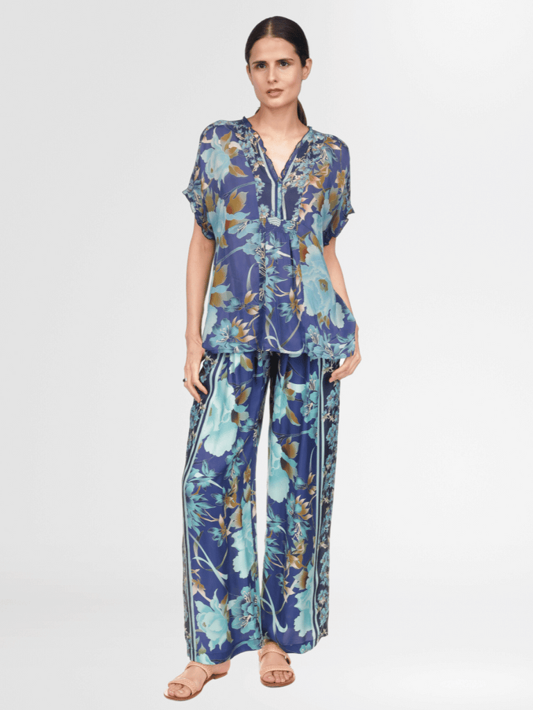 Johnny Was Terri Pleated Pant in Peonee Print Shop Johnny Was Stockist Sydney Australia Boho Chic Clothing, Embroidered Dresses, and Unique Tops at Signature of Double Bay