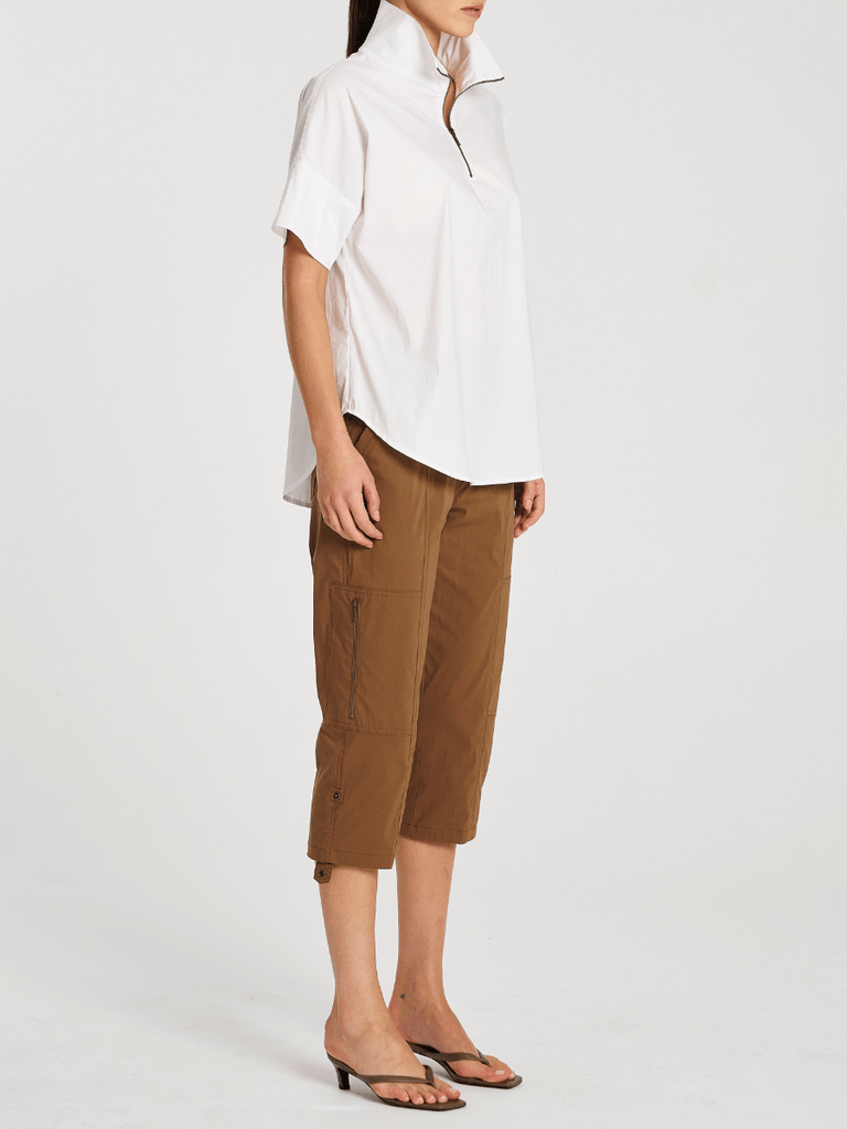 Mela Purdie Half Zip Shirt in White 8572 Mela Purdie Stockist Online Australia Signature of Double Bay Tops Dresses Elegant Clothing