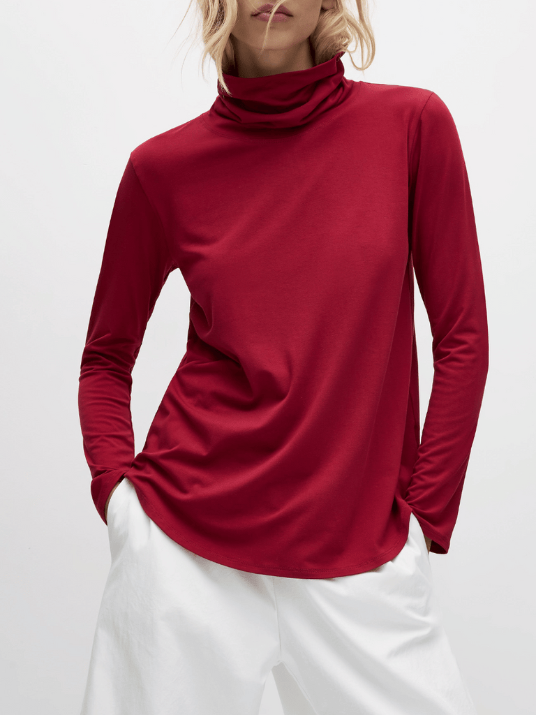 Mela Purdie Long Sleeve Turtle Neck Top in Berry Red 8663 Mela Purdie Stockist Online Australia Signature of Double Bay Tops Dresses Elegant Clothing