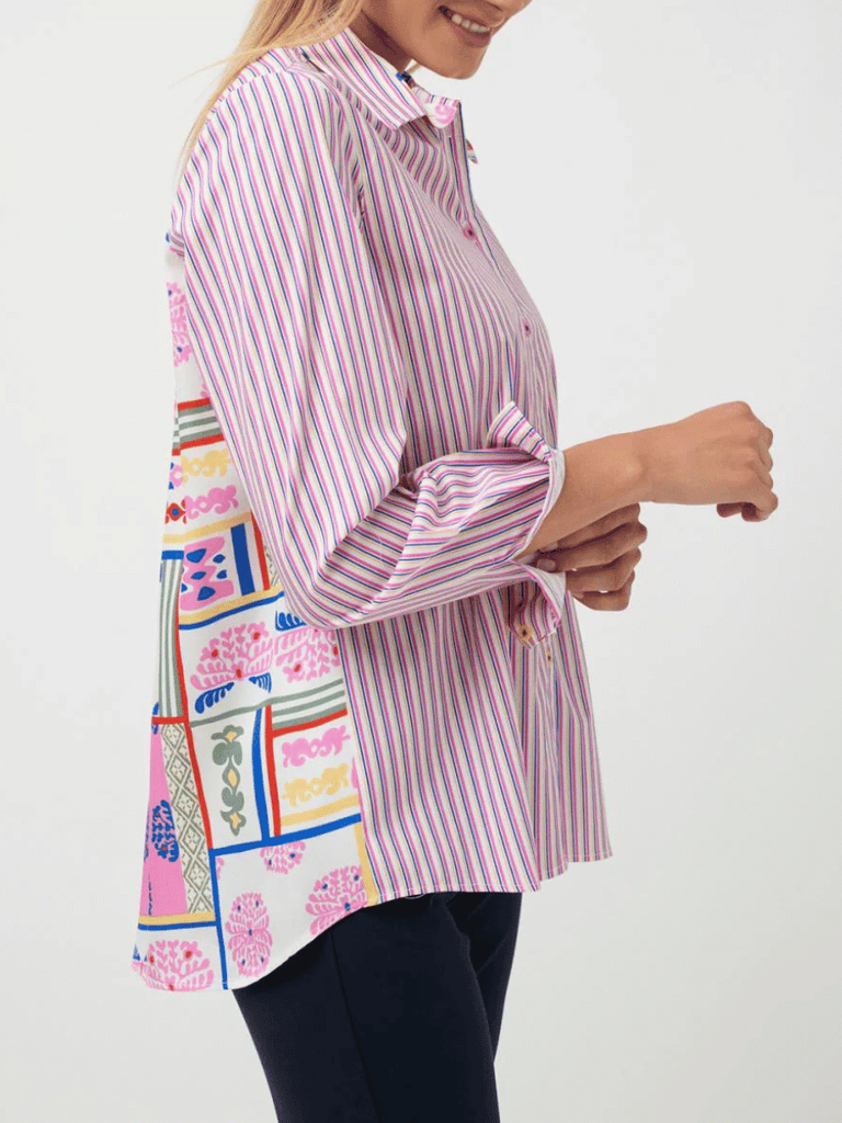 Tinta & Bariloche Long Sleeve Relaxed Fit Lorica Blouse in Pink and Blue Stripe Tinta and Bariloche online Australia Shop Tinta Bariloche shorts, dresses, tops online. Signature of Double Bay Fashion Tinta and Bariloche Online