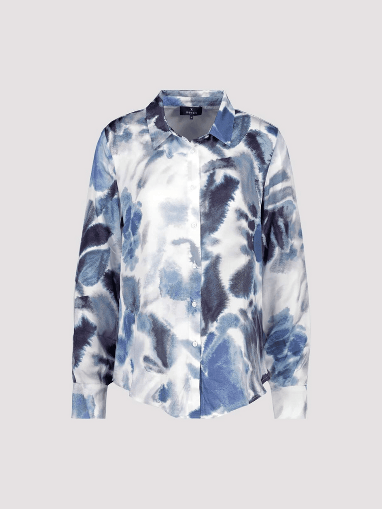 Monari Classic Collared Shirt in Moonlight Blue Print Discover the Elegant Monari Collection at Signature of Double Bay, Shop Stylish Knitwear, Dresses, and Tops Online from Sydney's Premier Mature Fashion Boutique