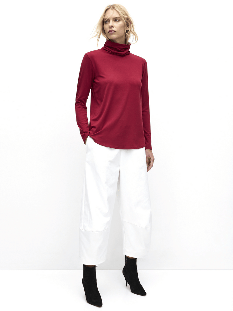 Mela Purdie Long Sleeve Turtle Neck Top in Berry Red 8663 Mela Purdie Stockist Online Australia Signature of Double Bay Tops Dresses Elegant Clothing