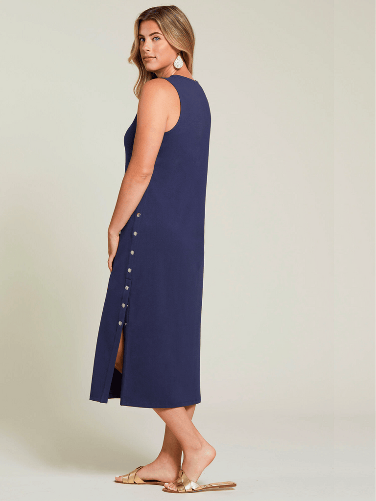 TRIBAL FASHION CANADA Sleeveless Round Neck Dress Side Snap Buttons in Navy 3503 Official Tribal Fashion Canada Stockist Sydney Australia Online Buy Signature of Double Bay