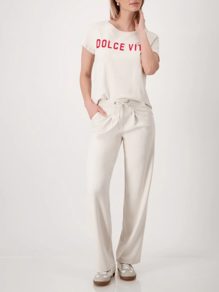 Monari Short Sleeve Relaxed Fit Dolce Vita Cotton T-Shirt in Seashell Beige 409705 Discover the Elegant Monari Collection at Signature of Double Bay, Shop Stylish Knitwear, Dresses, and Tops Online from Sydney's Premier Mature Fashion Boutique