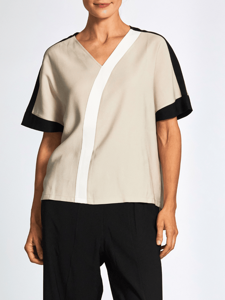 Peruzzi 3 Tone Curve Top in Ecru, Cream, and Black 25161 shop peruzzi, peruzzi fashion, peruzzi stockists, peruzzi stockists australia, peruzzi sydney, peruzzi womens clothing