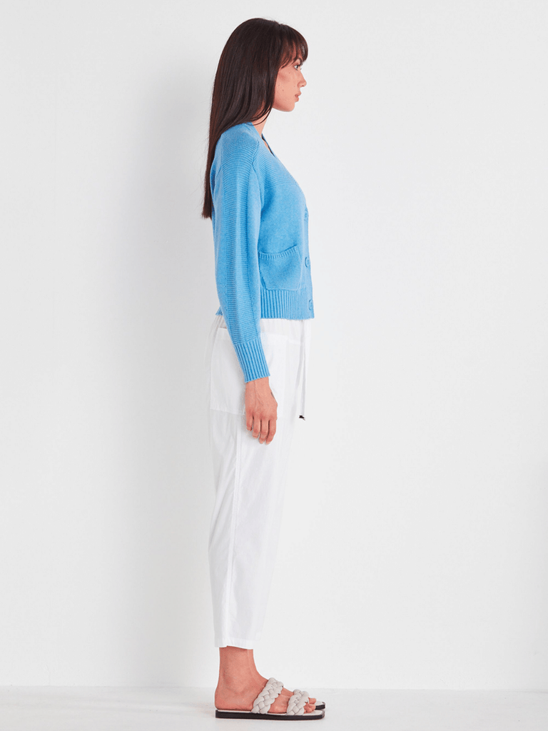 VERGE Long Sleeve Chunky Knit Colette Cardigan in Ocean Blue Marle 8721 Verge Stockist Online Australia Signature of Double Bay Mature Fashion Acrobat Flattering