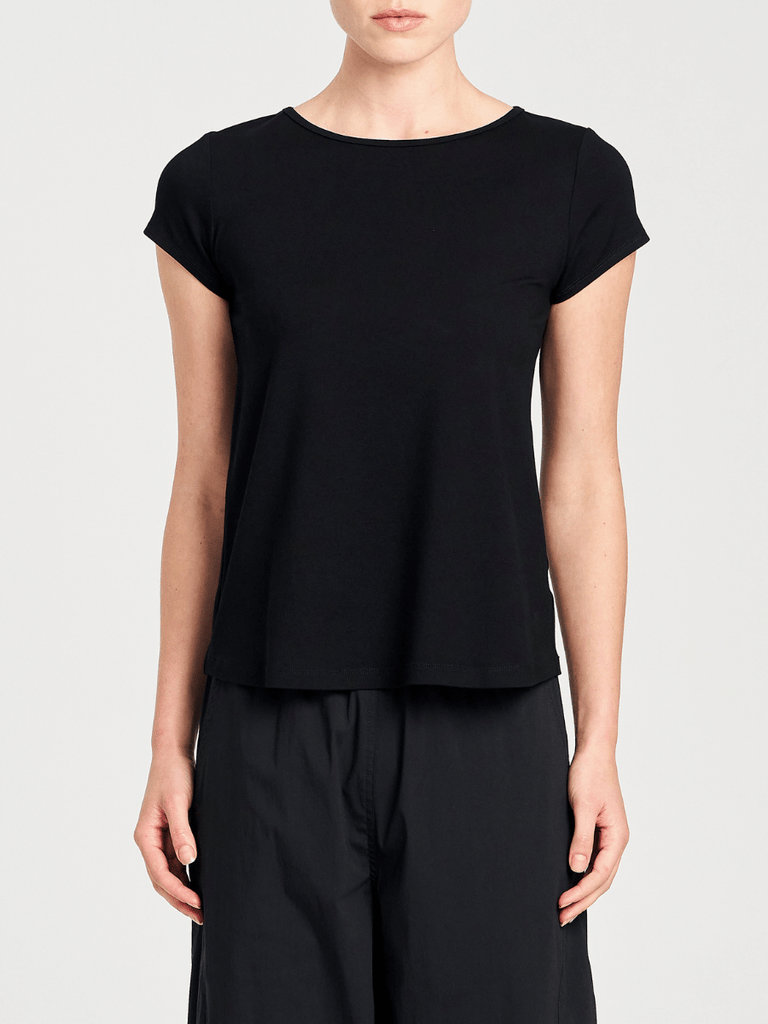 Mela Purdie V Neck Cap Sleeve Cafe T in Black 2135 Mela Purdie Stockist Online Australia Signature of Double Bay Tops Dresses Elegant Clothing