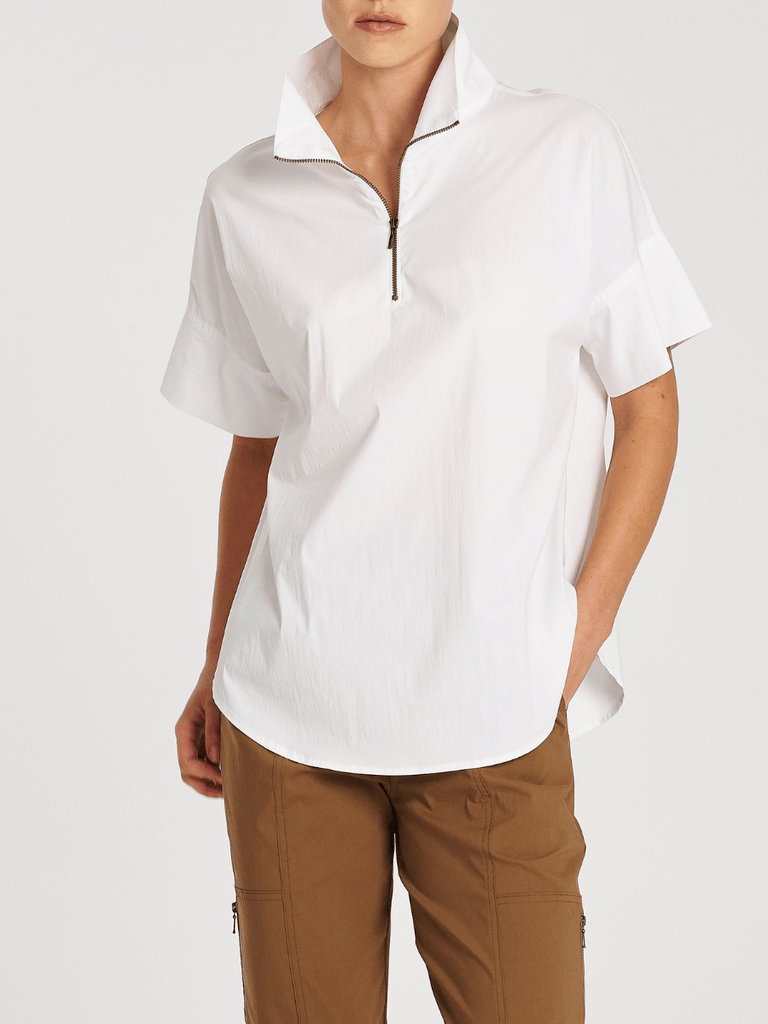 Mela Purdie Half Zip Shirt in White 8572 Mela Purdie Stockist Online Australia Signature of Double Bay Tops Dresses Elegant Clothing