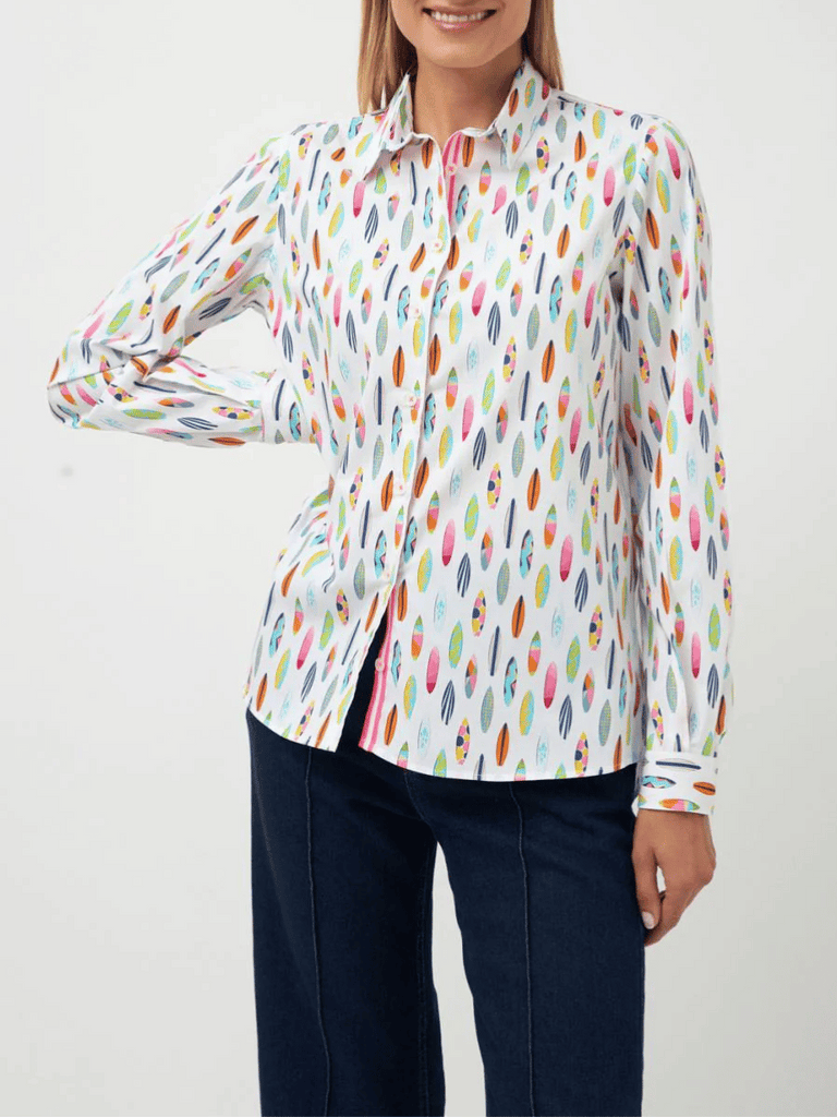 Tinta & Bariloche Long Sleeve Navetas Blouse in Surfboard Print Tinta and Bariloche online Australia Shop Tinta Bariloche shorts, dresses, tops online. Signature of Double Bay Fashion Tinta and Bariloche Online