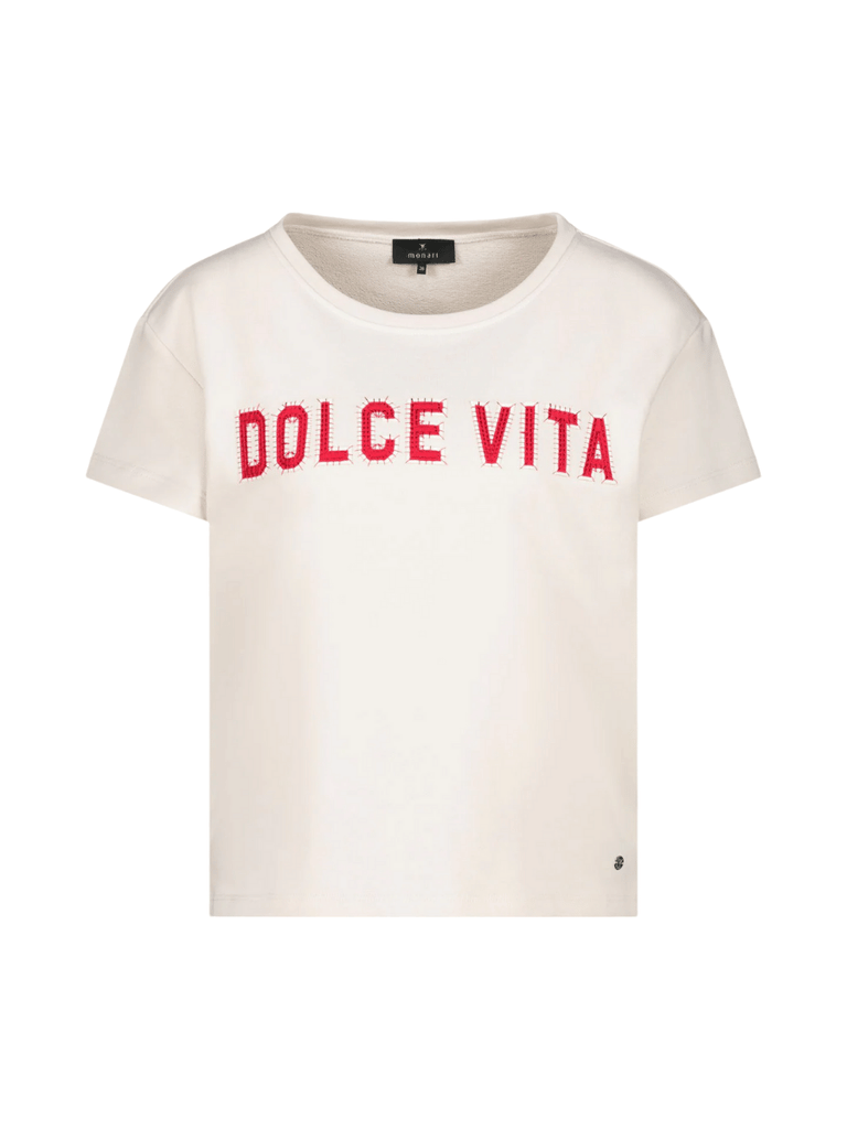 Monari Short Sleeve Relaxed Fit Dolce Vita Cotton T-Shirt in Seashell Beige 409705 Discover the Elegant Monari Collection at Signature of Double Bay, Shop Stylish Knitwear, Dresses, and Tops Online from Sydney's Premier Mature Fashion Boutique