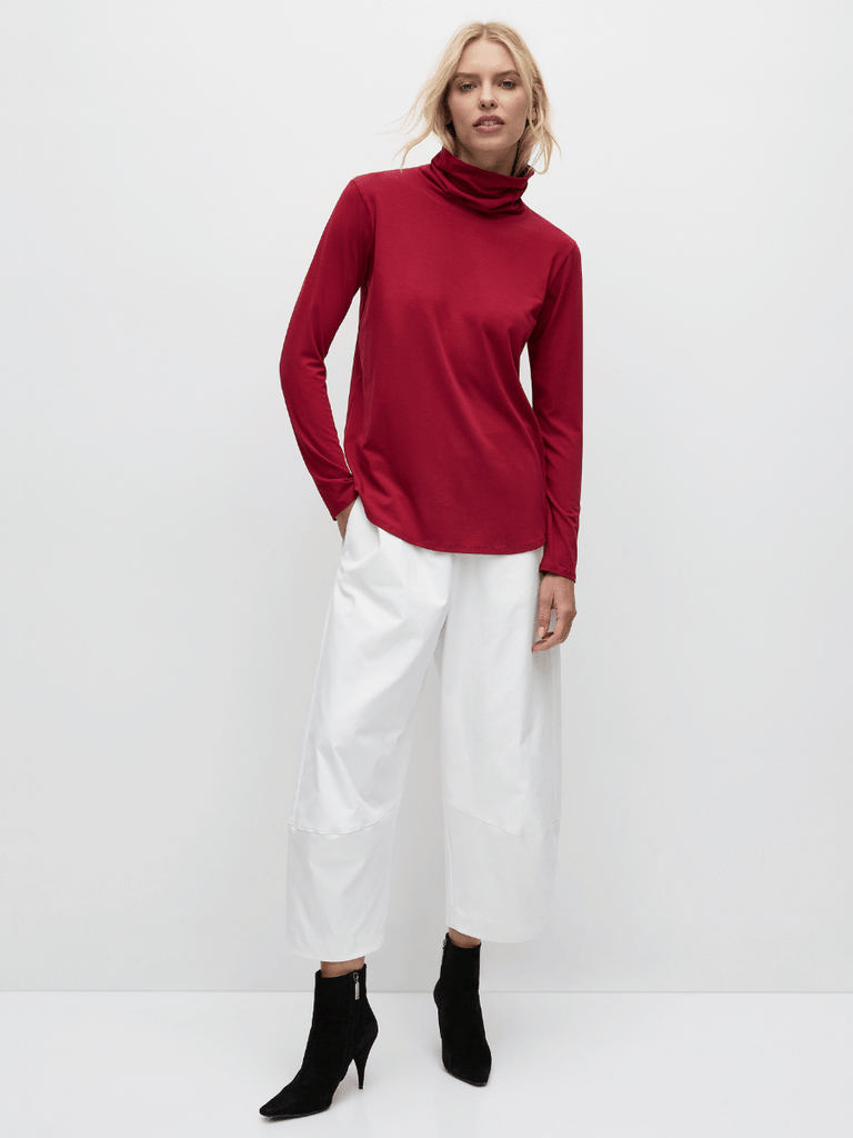 Mela Purdie Long Sleeve Turtle Neck Top in Berry Red 8663 Mela Purdie Stockist Online Australia Signature of Double Bay Tops Dresses Elegant Clothing