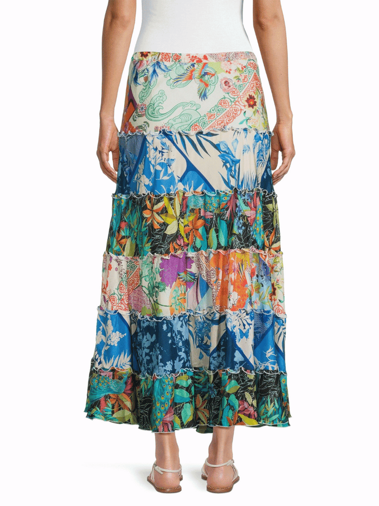 Johnny Was Sebrina Lined Tiered Skirt in McDreamer Floral Print Shop Johnny Was Stockist Sydney Australia Boho Chic Clothing, Embroidered Dresses, and Unique Tops at Signature of Double Bay