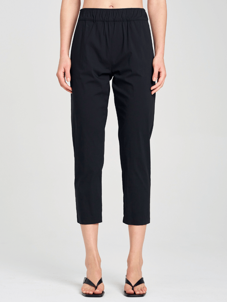 Mela Purdie Stockist Online Australia Nomad Pant in Black stretch cotton tapered leg elastic comfortable waist chic pocket pant
