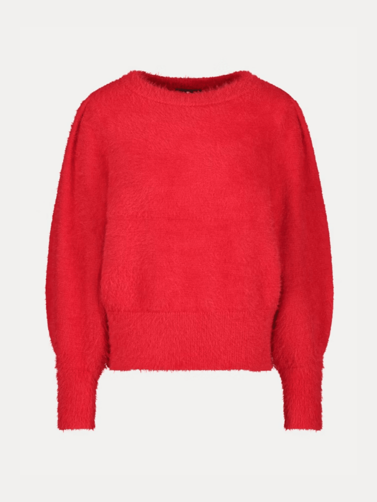 Monari Long Sleeve Eyelash Knit Fleecy Pullover in Deep Red Discover the Elegant Monari Collection at Signature of Double Bay, Shop Stylish Knitwear, Dresses, and Tops Online from Sydney's Premier Mature Fashion Boutique
