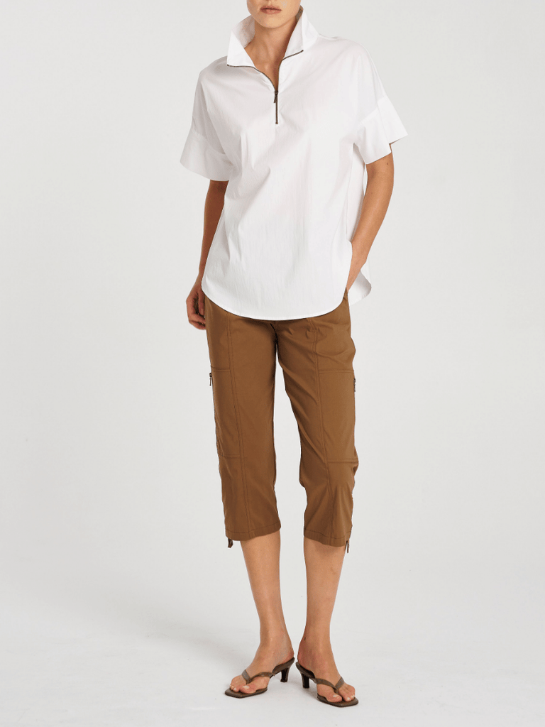 Mela Purdie Half Zip Shirt in White 8572 Mela Purdie Stockist Online Australia Signature of Double Bay Tops Dresses Elegant Clothing