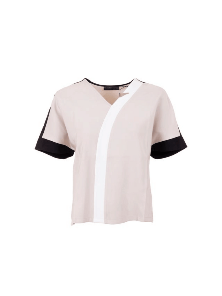 Peruzzi 3 Tone Curve Top in Ecru, Cream, and Black 25161 shop peruzzi, peruzzi fashion, peruzzi stockists, peruzzi stockists australia, peruzzi sydney, peruzzi womens clothing