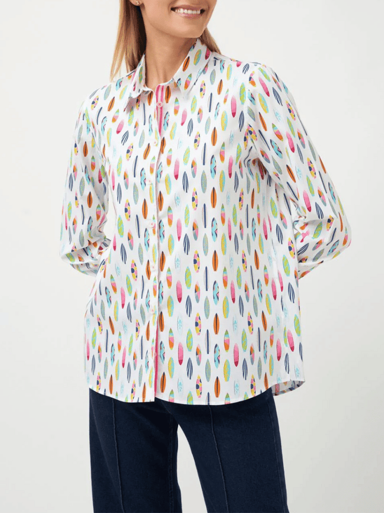 Tinta & Bariloche Long Sleeve Navetas Blouse in Surfboard Print Tinta and Bariloche online Australia Shop Tinta Bariloche shorts, dresses, tops online. Signature of Double Bay Fashion Tinta and Bariloche Online