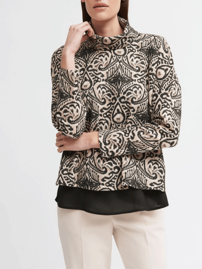 Tinta and Bariloche Tiara Printed Shirt in Black and Cream Ikat Print Tinta and Bariloche online Australia Shop Tinta Bariloche shorts, dresses, tops online. Signature of Double Bay Fashion Tinta and Bariloche Online