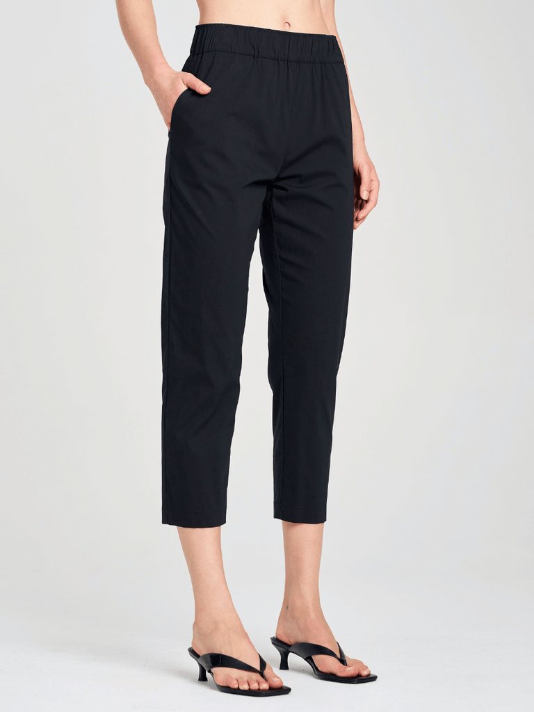 Mela Purdie Stockist Online Australia Nomad Pant in Black stretch cotton tapered leg elastic comfortable waist chic pocket pant