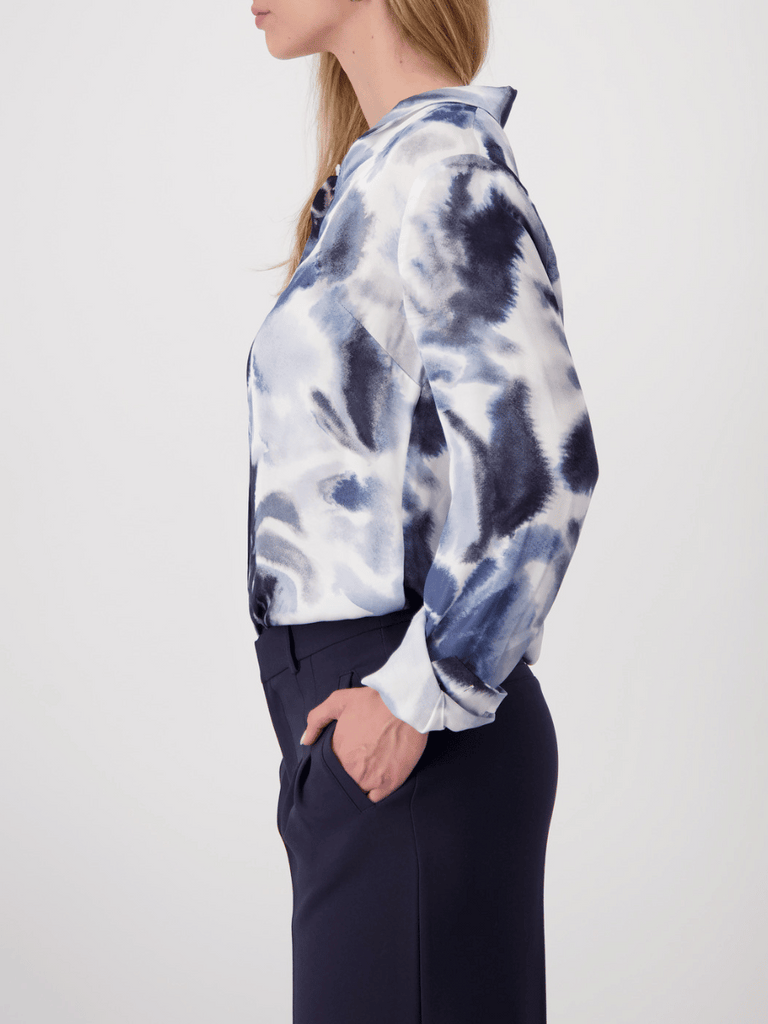 Monari Classic Collared Shirt in Moonlight Blue Print Discover the Elegant Monari Collection at Signature of Double Bay, Shop Stylish Knitwear, Dresses, and Tops Online from Sydney's Premier Mature Fashion Boutique