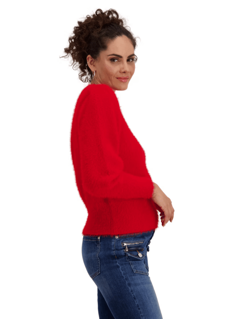 Monari Long Sleeve Eyelash Knit Fleecy Pullover in Deep Red Discover the Elegant Monari Collection at Signature of Double Bay, Shop Stylish Knitwear, Dresses, and Tops Online from Sydney's Premier Mature Fashion Boutique