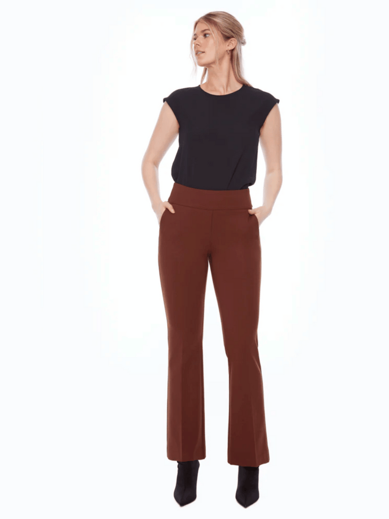 UP! PANTS 32" Tummy Control Ponte Pant Bootcut Leg in Truffle 67923 Up Pants Tummy control stockist online Australia flattering body contouring shaping pants high rise waistband signature of double bay Sydney fashion