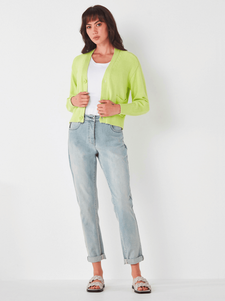 Verge Stockist Online Australia Signature of Double Bay Mature Fashion Acrobat Flattering VERGE Long Sleeve Chunky Knit Colette Cardigan in Lime Green 8721